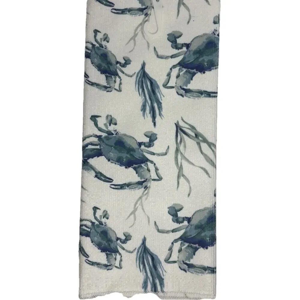 White And Blue Crab/Ocean Themed Kitchen Towel—15”x25”—NEW—SHIPS IN 24 HOURS—